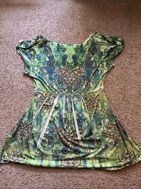 Unity World Wear Green and Blue Beaded V-Neck Tunic